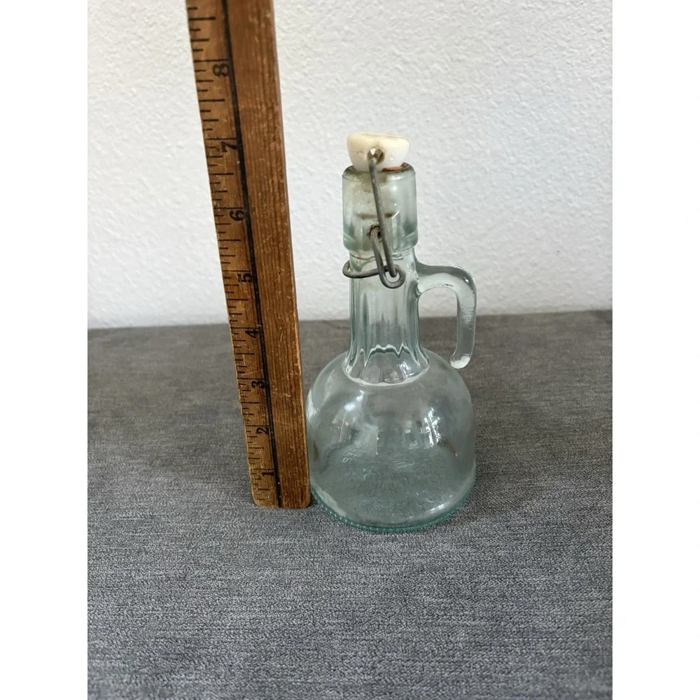 Vintage Mod Dep VE Aqua Glass Bottle 250ml Stopper With‎ Handle Read